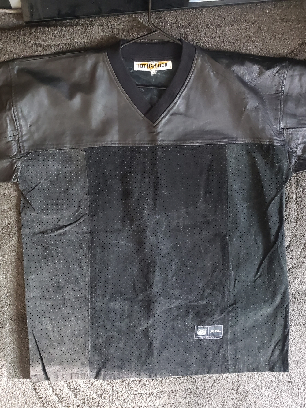 Vintage Jeff Hamilton Leather & Suede Black Football Jersey 2XL